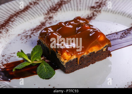 Caramel Brownie Kuchen Karamell Stockfoto