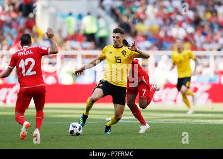 Moskau, Russland. 23. Juni 2018. Thomas Meunier (BEL) Fußball / Fussball: FIFA WM Russland 2018 Match Belgien 5-2 Tunesien bei Spartak Stadium in Moskau, Russland. Credit: MUTSU KAWAMORI/LBA/Alamy leben Nachrichten Stockfoto
