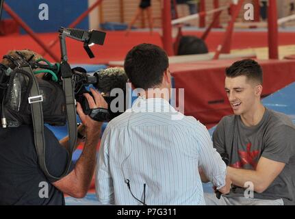 Basildon, Großbritannien. 6. Juli 2018. Max Whitlock. Glasgow 2018 Gymnastik Botschafter. South Essex Turnverein. Basildon. Essex. UK. 06.07.2018. Credit: Sport in Bildern/Alamy leben Nachrichten Stockfoto