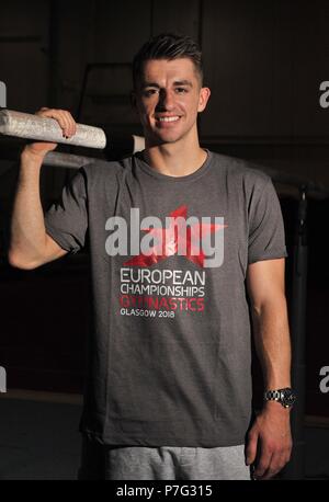 Basildon, Großbritannien. 6. Juli 2018. Max Whitlock. Glasgow 2018 Gymnastik Botschafter. South Essex Turnverein. Basildon. Essex. UK. 06.07.2018. Credit: Sport in Bildern/Alamy leben Nachrichten Stockfoto