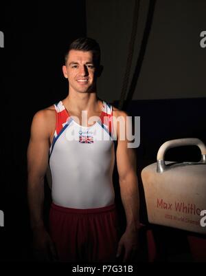 Basildon, Großbritannien. 6. Juli 2018. Max Whitlock. Glasgow 2018 Gymnastik Botschafter. South Essex Turnverein. Basildon. Essex. UK. 06.07.2018. Credit: Sport in Bildern/Alamy leben Nachrichten Stockfoto