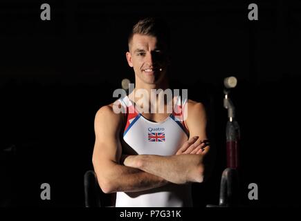 Basildon, Großbritannien. 6. Juli 2018. Max Whitlock. Glasgow 2018 Gymnastik Botschafter. South Essex Turnverein. Basildon. Essex. UK. 06.07.2018. Credit: Sport in Bildern/Alamy leben Nachrichten Stockfoto