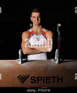 Basildon, Großbritannien. 6. Juli 2018. Max Whitlock. Glasgow 2018 Gymnastik Botschafter. South Essex Turnverein. Basildon. Essex. UK. 06.07.2018. Credit: Sport in Bildern/Alamy leben Nachrichten Stockfoto