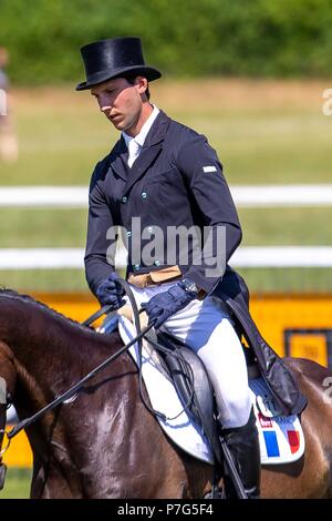 Wroughton, UK. 5. Juli 2018. Arthur Duffort reiten Gredington Mailthyme. FRA.St James Place Barbury Horse Trials. Horse Trials. CIC3*. Abschnitt B. Dressur. Barbury Castle. Wroughton. Somerset. UK. Tag 1. 05/07/2018. Credit: Sport in Bildern/Alamy leben Nachrichten Stockfoto