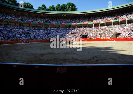 Pamplona, Spanien. 6. Juli 2018. Stierkämpfer Pablo Hermoso de Mendoza bei einem Stierkampf zu Pferde im San Fermin Fiestas in Pamplona, Spanien, 6. Juli 2018. Credit: Mikel Cia Da Riva/Alamy leben Nachrichten Stockfoto