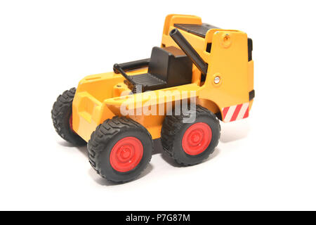 Ein Miniatur Spielzeug bulldozer isoliert auf weißem Stockfoto