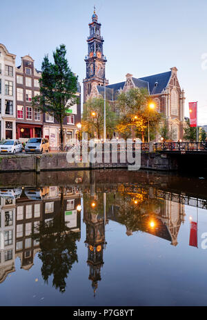 Westerkerk Kirche, die Grachten von Amsterdam, Niederlande, Holland, Europa Stockfoto