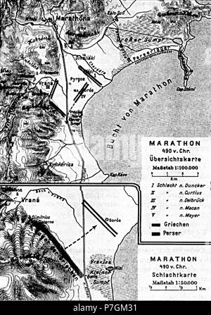 Italiano: Antica mappa dell'area della Battaglia Di Maratona dles Dolomites (Attika, Griechenland). 1921 258 Marathon Karte, Johannes Kromayer Stockfoto