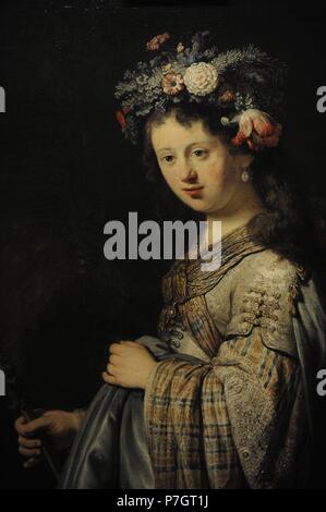 Rembrandt Harmenszoon van Rijn (1606-1669). Niederländischer Maler. Flora, 1634. Detail. Die Eremitage. Sankt Petersburg. Russland. Stockfoto