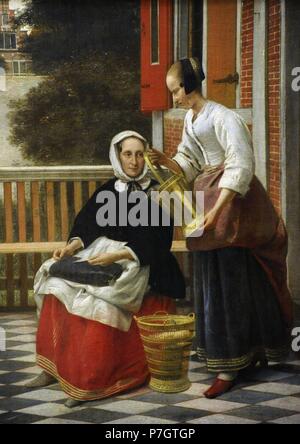 Pieter de Hooch (1628-1684). Niederländischer Maler. Frau und Magd mit einem Eimer c.1660. Die Eremitage. Sankt Petersburg. Russland. Stockfoto