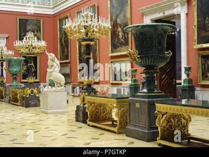 Russland. Sankt Petersburg. Die Eremitage. Große italienische Oberlicht Saal, von Leo von Klenze (1784-1864), Mitte des 19. Jahrhunderts. Stockfoto