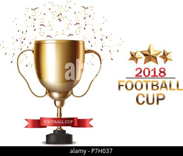 Golden Cup Vector realistisch. Fußball finale Wettbewerb. Mock up Design 3D Flyer Vorlage goldenen Hintergrund Stock Vektor