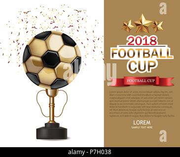 Goldene Schale und Fußball Vektor realistisch. Fußball finale Wettbewerb. Mock up Design 3D Flyer Vorlage goldenen Hintergrund Stock Vektor