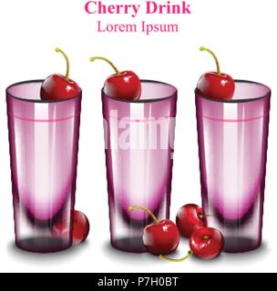 Cherry Cocktail Drinks Vektor-illustration rosa Brille isoliert Stock Vektor