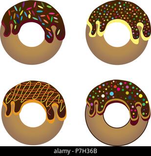 Flache Vector Illustration mit Schokolade bestreut mit Süßigkeiten. Stellen Sie frisch gebackene Plätzchen. Stock Vektor