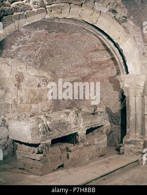 CENOBIO DE SAN MILLAN-S XII. Lage: MONASTERIO DE SUSO, SAN MILLAN DE LA COGOLLA, Rioja, Spanien. Stockfoto