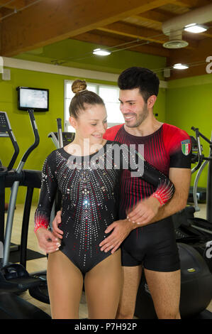 Vimercate - Aerobe Gymnastik, - Michela Castoldi und Davide Donati (aerobe Fusion) haben den Titel des Weltmeister der aerobe Gymnastik an G gewonnen Stockfoto