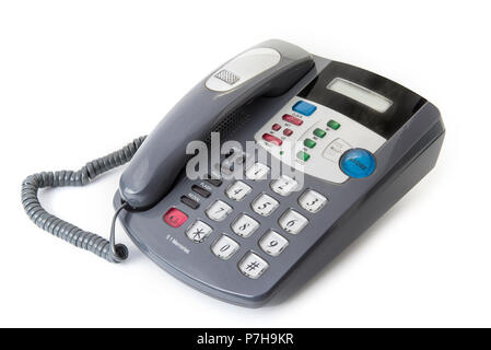 Büro Schreibtisch Telefon mit Spiralkabel Telefonkabel Stockfoto