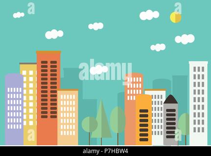 Stadt im Stil der Wohnung. Schönen Pastellfarben. Stadt Landschaft Stock Vektor