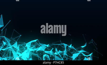 Abstrakte futuristische Abbildung: polygonale Oberfläche mit Punkten auf schwarzem Hintergrund. Neuronales Netz, Internetzugang, Cloud c Stockfoto