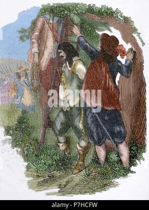 Armand Charles De La Porte, Duc De La Meilleraye (1632-1713). Französischer general, Grand Master und Kapitän-General der Artillerie. La Meilleraye befiehlt die Gesandten aus Bordeaux, gehängt zu werden. Gravur. des 19. Jahrhunderts. Farbige. Stockfoto