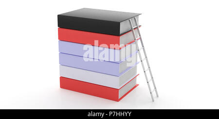 Metall wand Leiter gegen eine bunte Bücher auf weißem Hintergrund. 3D-Darstellung Stockfoto