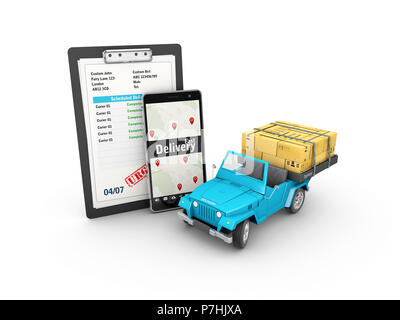 Express Lieferung, schnelle Lieferung Car 3 Abbildung d isoliert weiß. Stockfoto