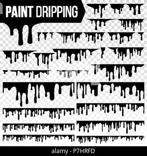 Farbe Tropfen Flüssigkeit Set Vektor. Abstrakte Tinte, Farbe spritzen. Verschiedene Blut spritzt. Schokolade, Sirup undicht. Fließt. Grunge Design. Isolierte Abbildung Stock Vektor