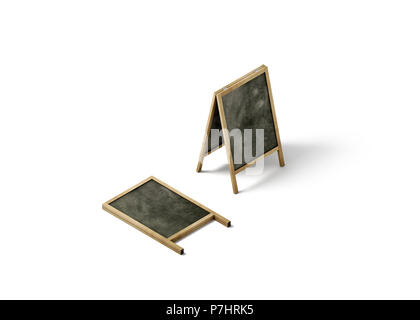 Leere Kreidetafel Straße stand Mockup, isometrische Ansicht, 3D-Rendering. Klar Außenwerbung mit blackboard Mock up isoliert. A-Board mit Holz- Set f Stockfoto