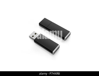 Leere schwarze usb-laufwerk Design mock up, 3D-Rendering, freistellungspfaden. Aus klarem Kunststoff Flash Disk Vorlage geöffnet und geschlossen. Nur-text-Gerät mockup. Cl Stockfoto