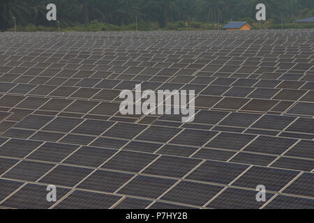 Ein Feld von Sonnenkollektoren südlich von Kuala Lumpur, Malaysia, die Panels der nahe gelegenen internationalen Flughafen Kuala Lumpur zur Stromversorgung verwendet werden. Stockfoto