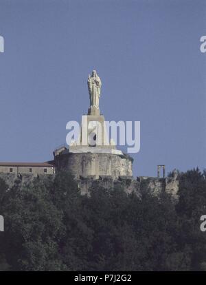 EFIGIE del Sagrado Corazon de Jesus QUE SE LEVANTA EN LA CUMBRE DEL Monte Urgull. Ort: Außen, SAN SEBASTIAN, GUIPÚZCOA, SPANIEN. Stockfoto