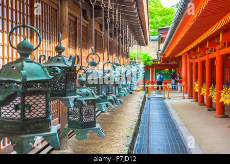 Nara, Japan am Kasuga Taisha Schrein hängenden Laternen. Stockfoto