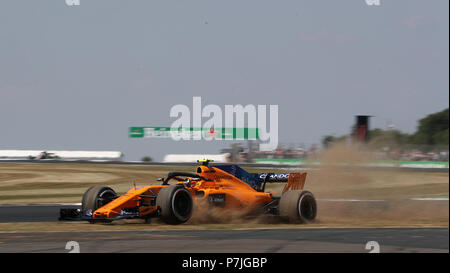 McLaren Stoffel Vandoorne während der Praxis vor dem Grand Prix von Großbritannien 2018 in Silverstone Circuit, Towcester. Stockfoto