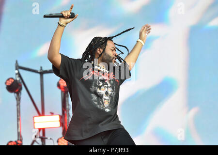 PARTYNEXTDOOR (real name Jahron Brathwaite), die am ersten Tag des Wireless Festival, in Finsbury Park, nördlich von London. Stockfoto