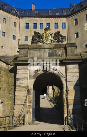 Deutschland, Elbsandsteingebirge, Festung Königstein, Eingang, Wappen, Stockfoto