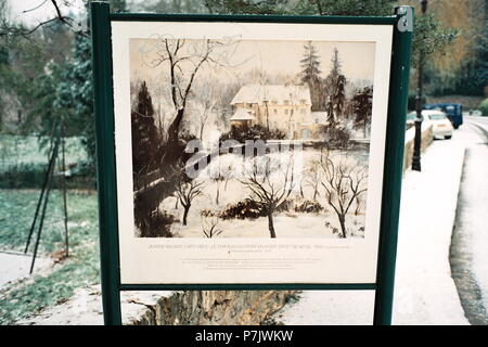 AJAXNETPHOTO. 2009.- LOUVECIENNES, Frankreich. Szene GEGENSTAND EINER ANSICHT GEMALT VON JEANNE BAUDOT 1877 - 1957-LE CHATEAU DU PONT EN HIVER, EFFET DE NEIGE, 1948. 'BRIDGE HOUSE IN WINTER, WIRKUNG VON SCHNEE. Foto: Jonathan Eastland/AJAX REF: TC2587 26 25 A Stockfoto