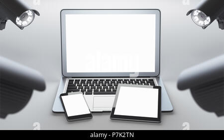 Laptop mit Kamera Sicherheit, 3D-Rendering illustration Stockfoto