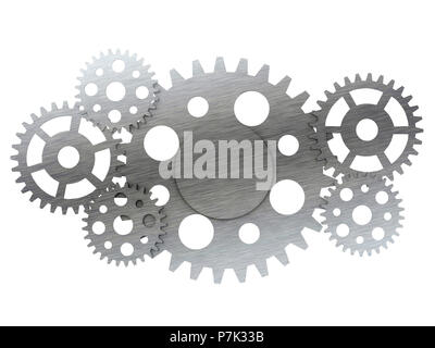 Metall Getriebe und Zahnräder auf weißem Hintergrund Stockfoto