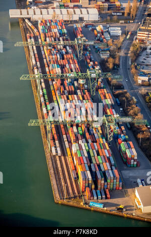 Hafen von Dortmund, Binnenhafen am Dortmund-Ems-Kanal mit Container Terminal an der Mallinckrodtstraße in Dortmund, Ruhrgebiet, Nordrhein-Westfalen, Deutschland, Stockfoto