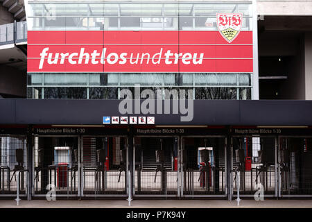 Die gesperrt und Drehkreuz Eingang der Mercedes-Benz Arena zur haupttribüne in Stuttgart, Stockfoto