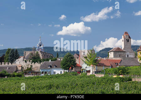 Dürnstein mit Stift, Kremser Tor und Kunigunde Kirche, Wachau, Niederösterreich, Österreich Stockfoto