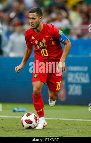 Eden Hazard von Belgien während der 2018 FIFA WM-Viertelfinale zwischen Brasilien und Belgien bei Kazan Arena am 6. Juli 2018 in Kasan, Russland. (Foto von Daniel Chesterton/phcimages.com) Stockfoto