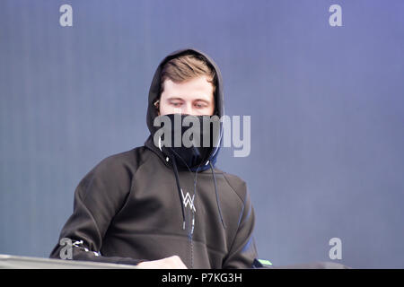 Turku, Finnland. 6. Juli 2018. Norwegische DJ Alan Walker bei Ruisrock Open Air Festival. Quelle: Stefan Crämer/Alamy leben Nachrichten Stockfoto