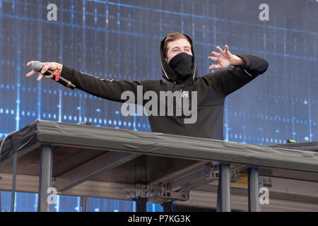 Turku, Finnland. 6. Juli 2018. Norwegische DJ Alan Walker bei Ruisrock Open Air Festival. Quelle: Stefan Crämer/Alamy leben Nachrichten Stockfoto