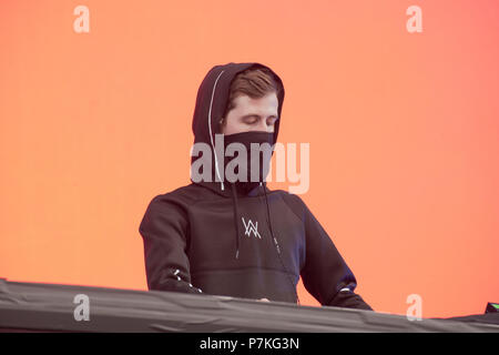 Turku, Finnland. 6. Juli 2018. Norwegische DJ Alan Walker bei Ruisrock Open Air Festival. Quelle: Stefan Crämer/Alamy leben Nachrichten Stockfoto