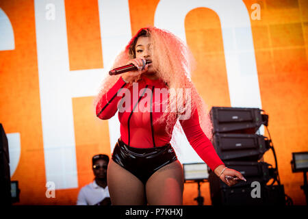 Roskilde, Dänemark. 7. Juli 2018. Die englische Rapper und Sänger Stefflon Don führt ein Live Konzert während der dänischen Musik Festival Roskilde Festival 2018. (Foto: Gonzales Foto - Christian Hjorth). Credit: Gonzales Foto/Alamy leben Nachrichten Stockfoto