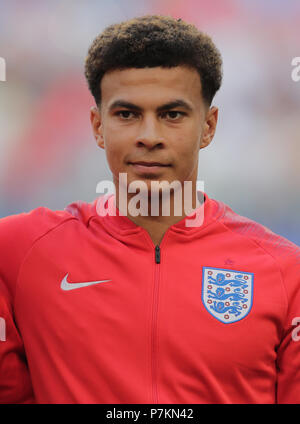 Samara, Russland. 7. Juli 2018. Russland. 7. Juli 2018. Russland. 7. Juli 2018. Dele Alli ENGLAND SCHWEDEN V England, 2018 FIFA WORLD CUP RUSSLAND, 07. Juli 2018 GBC 9372 Schweden v England 2018 FIFA WM Stadion Spartak Moskau Russland STRENG REDAKTIONELLE VERWENDUNG NUR. Wenn der Spieler/Spieler in diesem Bild dargestellt ist/Spielen für einen englischen Club oder das England National Team. Dann ist dieses Bild darf nur für redaktionelle Zwecke verwendet werden. Keine kommerzielle Nutzung. Folgende Verwendungen sind auch dann eingeschränkt, wenn in einem redaktionellen Kontext: Verwendung in Verbindung mit oder als Teil eines nicht autorisierten Audio-, Video-, Daten-, Spielplan Stockfoto