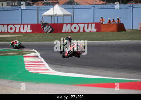 Misano, Italien. 07 Juli, 2018. Misano, Italien. 7. Juli 2018. 7 Chaz Davies GBR Ducati Panigale R Aruba.it Racing Ducati während der MOTUL FIM Superbike Meisterschaft - Italienische Runde Superpole Rennen während der World Superbikes-Stromkreis PIRELLI Riviera di Rimini rund, 6. - 8. Juli 2018 in Misano, Italien. Quelle: Fabio Averna/Alamy Live News Credit: Fabio Averna/Alamy leben Nachrichten Stockfoto