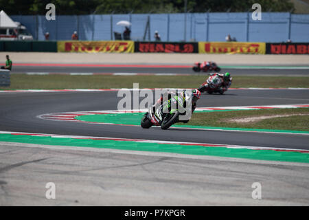 Misano, Italien. 07 Juli, 2018. Misano, Italien. 7. Juli 2018. 1 Jonathan Rea GBR Kawasaki ZX-10RR Kawasaki Racing Team WorldSBK während der MOTUL FIM Superbike Meisterschaft - Italienische Runde Superpole Rennen während der World Superbikes-Stromkreis PIRELLI Riviera di Rimini rund, 6. - 8. Juli 2018 in Misano, Italien. Quelle: Fabio Averna/Alamy Live News Credit: Fabio Averna/Alamy leben Nachrichten Stockfoto